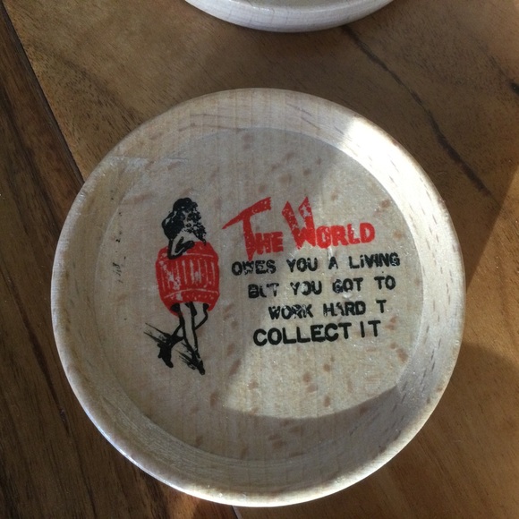 ✔️Vintage 6 Coasters w/ Wood Tray Retro Drinking Jokes Humor Prints MCM - Picture 6 of 10